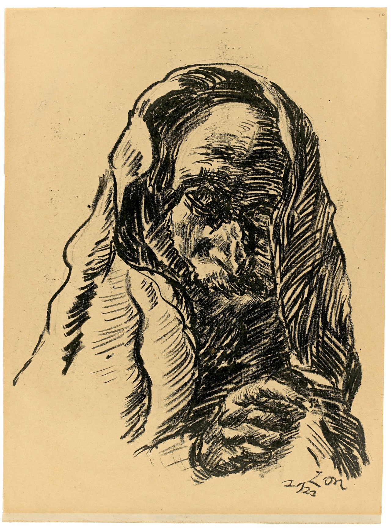 Auf diesem Bild ist das folgende Kunstwerk zu sehen: Ludwig Meidner. Männerkopf (Prophet). 1921.