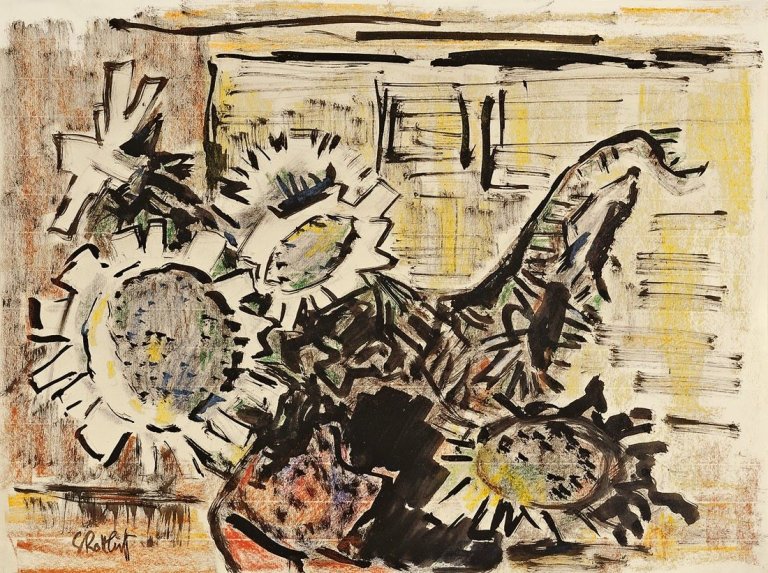 Auf diesem Bild ist das folgende Kunstwerk zu sehen: Karl Schmidt-Rottluff. „Silberdisteln“. 1970.