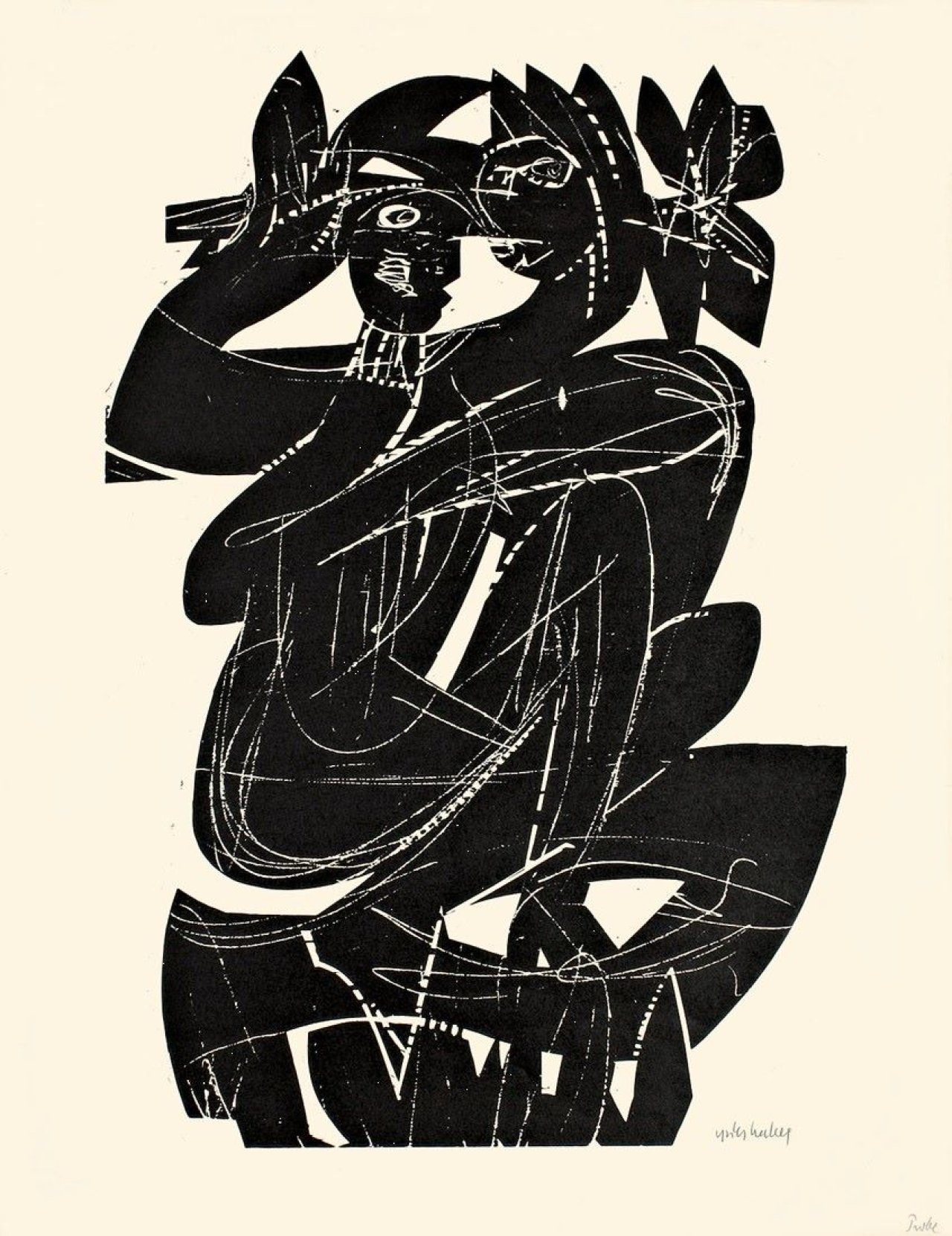 This picture shows the following artwork: HAP Grieshaber. „Paar unter Zweigen“. 1963.