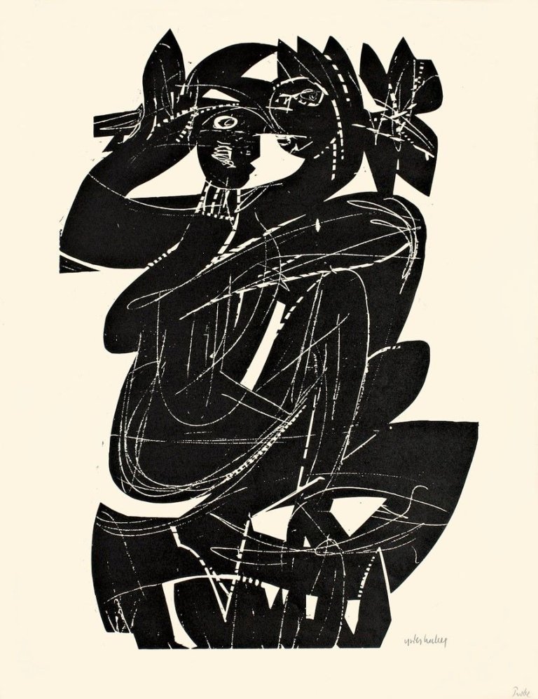 Auf diesem Bild ist das folgende Kunstwerk zu sehen: HAP Grieshaber. „Paar unter Zweigen“. 1963.