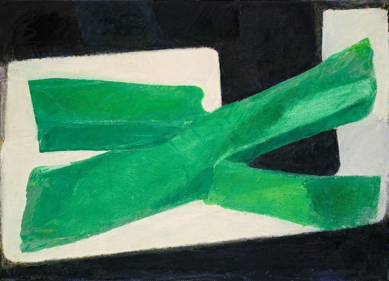 Auf diesem Bild ist das folgende Kunstwerk zu sehen: Georg Meistermann. „Grün-Schwarz (Grün vor Weiss und Schwarz)“. 1969.