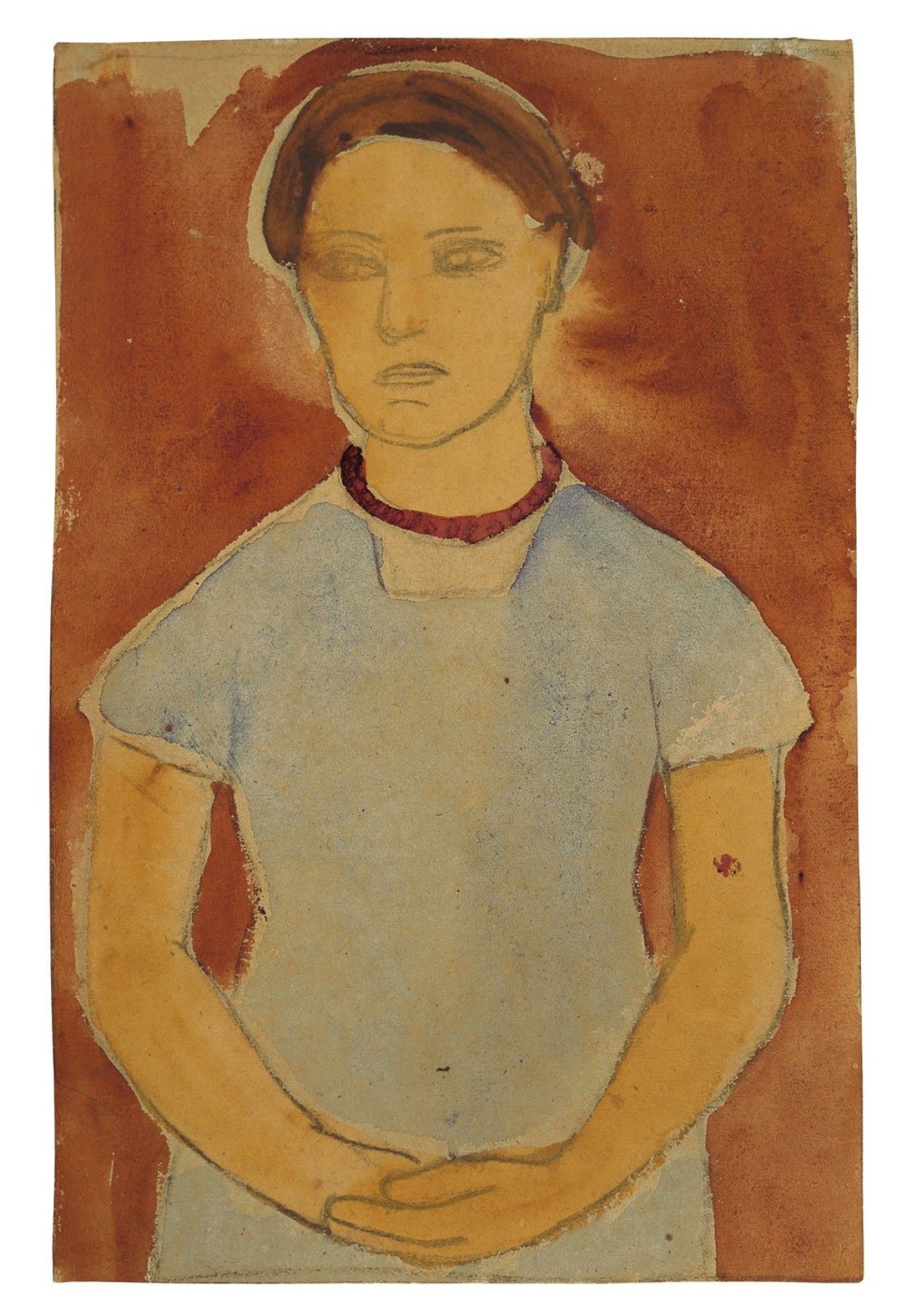 This picture shows the following artwork: Paula Modersohn-Becker. „Studie zum Bildnis ,Lee Hoetger vor Blumengrund'“. 1906.