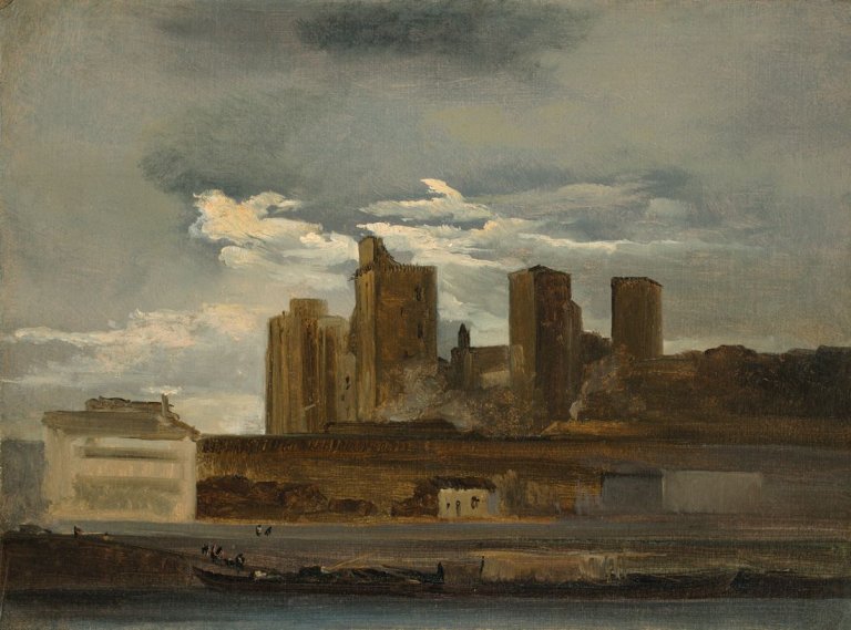 Auf diesem Bild ist das folgende Kunstwerk zu sehen: Jean-Baptiste-Camille Corot. „Avignon, vue de l‘arrière du palais des papes“. Um 1836.
