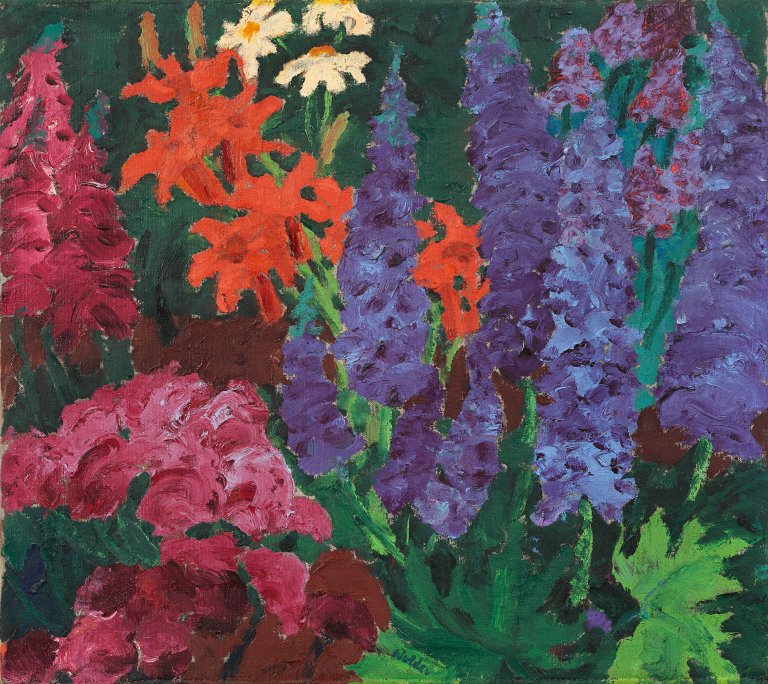 This picture shows the following artwork: Emil Nolde. ”Feuerlilien und Rittersporn”. 1920.