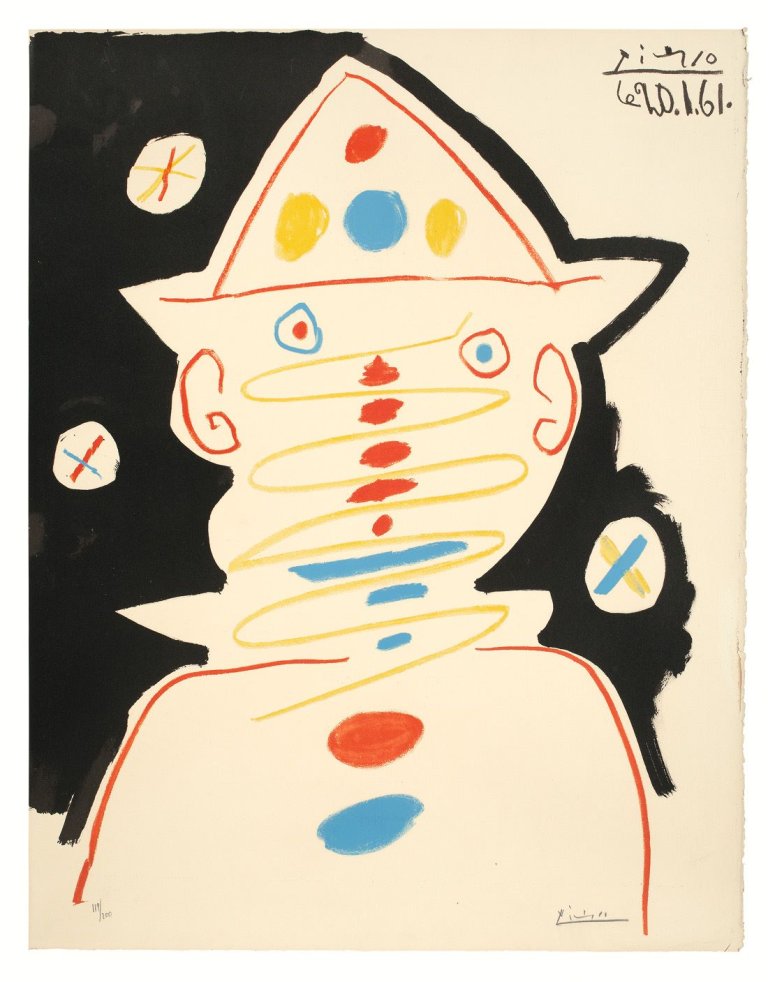 Auf diesem Bild ist das folgende Kunstwerk zu sehen: Nach Pablo Picasso. Clown. 1961.
