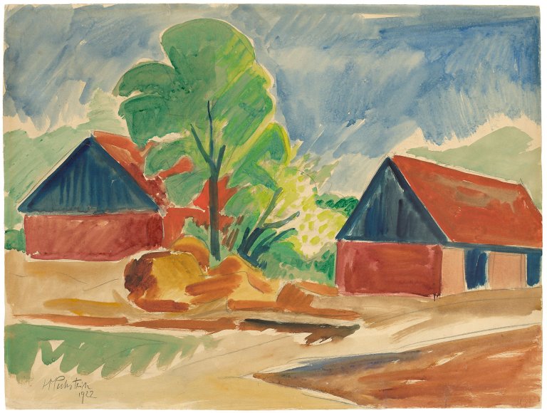 Auf diesem Bild ist das folgende Kunstwerk zu sehen: Max Pechstein. Rote Häuser. 1922.