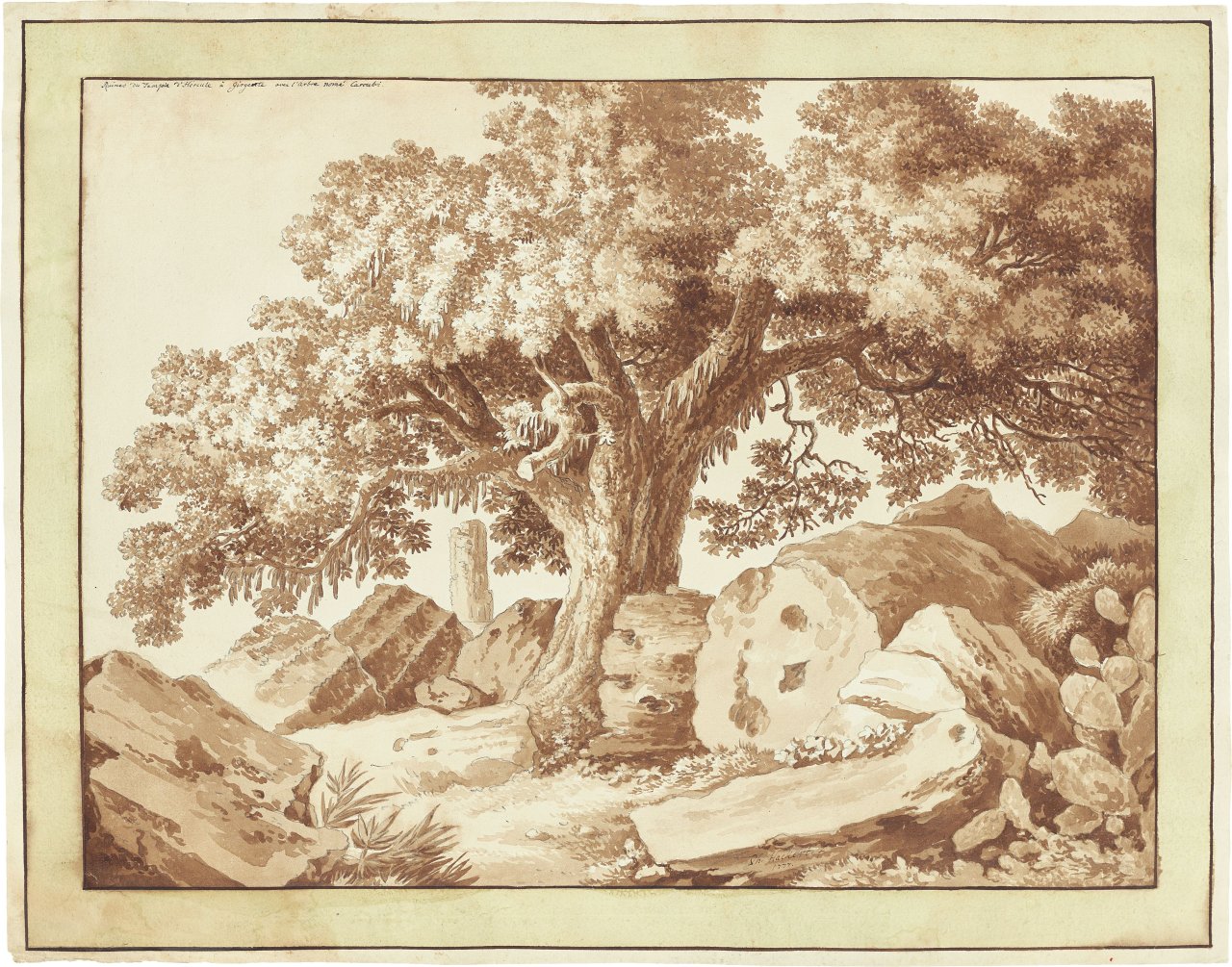 Auf diesem Bild ist das folgende Kunstwerk zu sehen: Jakob Philipp Hackert. „Ruines du Temple d'Hercule à Girgente“. 1777.