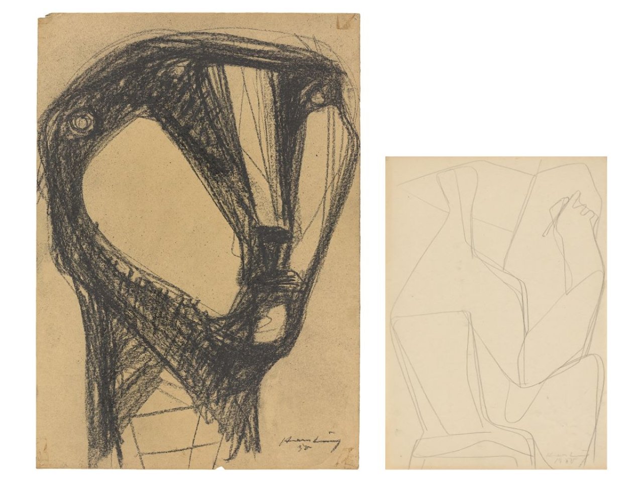 Auf diesem Bild ist das folgende Kunstwerk zu sehen: Karl Hartung. Zeichnender / Kopf. Um 1947 / um 1950.