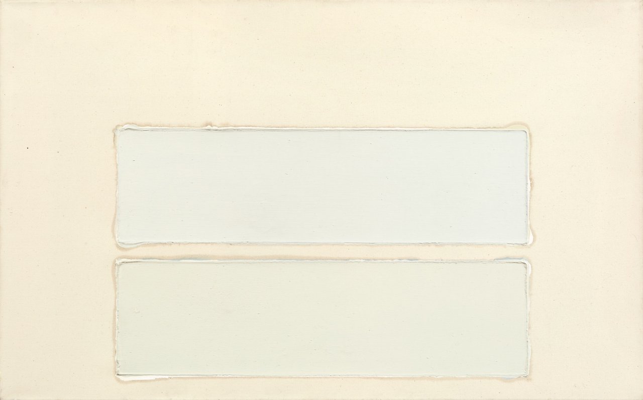 Auf diesem Bild ist das folgende Kunstwerk zu sehen: Ulrich Erben. „Zwei Rechtecke Blaugrau/Grünblau“. 1972.