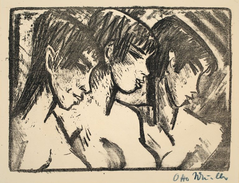 Auf diesem Bild ist das folgende Kunstwerk zu sehen: Otto Mueller. „Drei Mädchen im Profil“. 1921.
