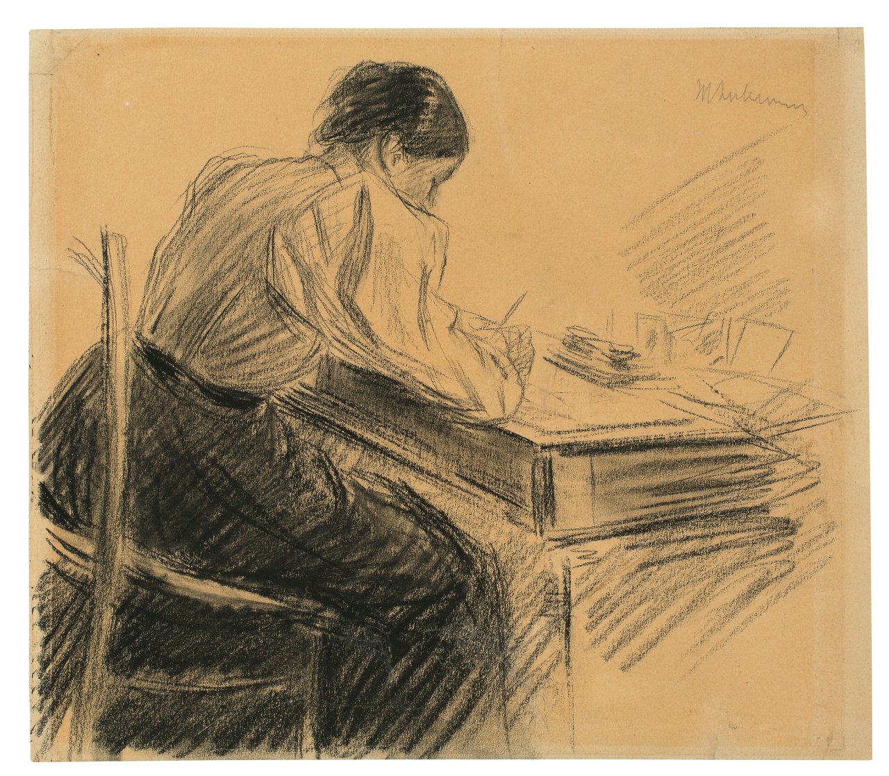 This picture shows the following artwork: Max Liebermann. „Martha, die Gattin des Künstlers, an ihrem Schreibtisch“. 1898.