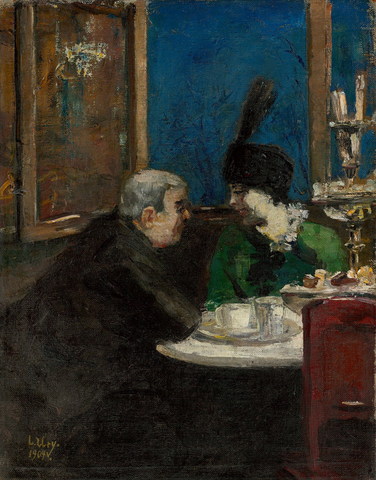 Auf diesem Bild ist das folgende Kunstwerk zu sehen: Lesser Ury. „Im Café Victoria, Berlin“. 1904.