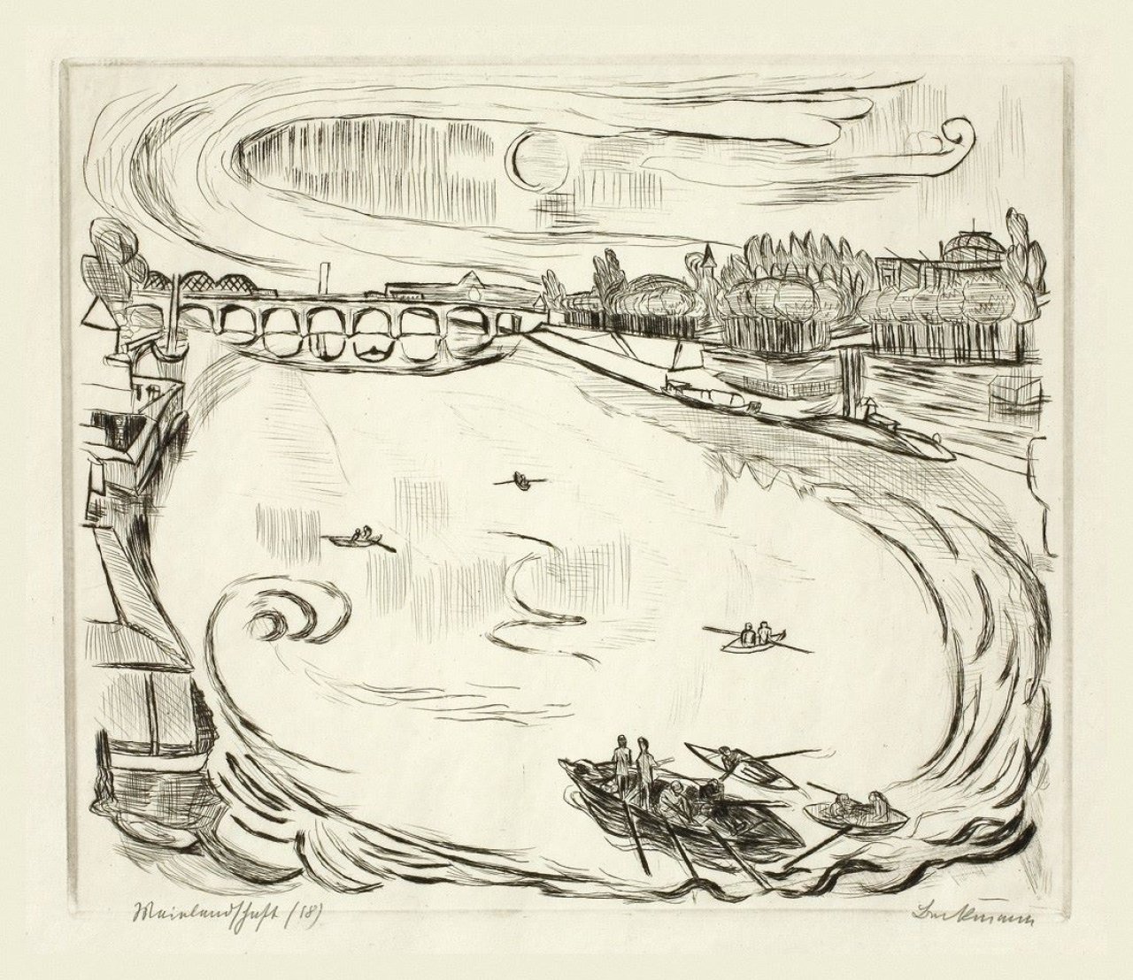 Auf diesem Bild ist das folgende Kunstwerk zu sehen: Max Beckmann. „Mainlandschaft“. 1918.