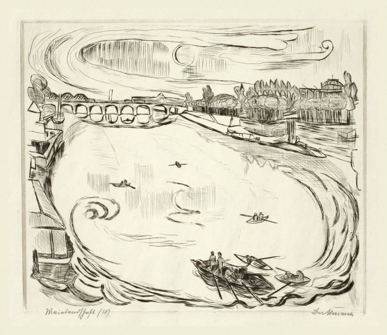 Auf diesem Bild ist das folgende Kunstwerk zu sehen: Max Beckmann. „Mainlandschaft“. 1918.
