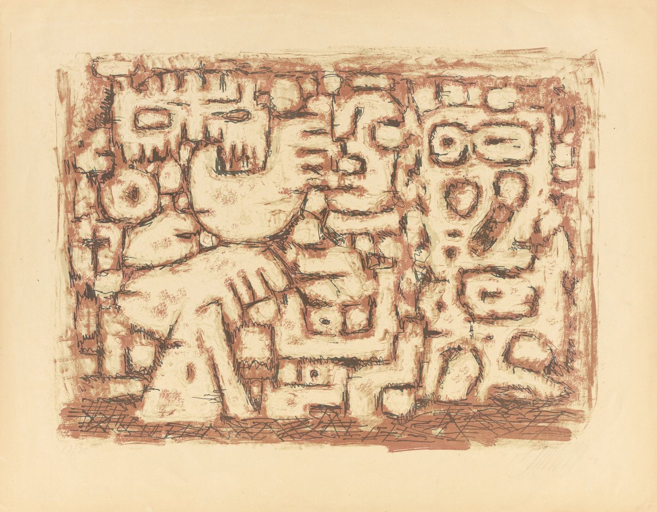 Auf diesem Bild ist das folgende Kunstwerk zu sehen: Willi Baumeister. „Gespräch der Riesen. Mauer“. 1947/48.