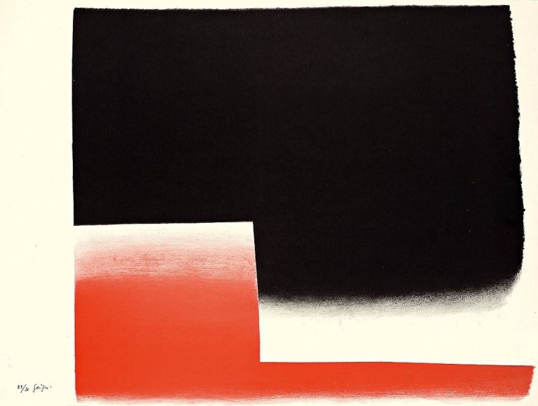 Auf diesem Bild ist das folgende Kunstwerk zu sehen: Rupprecht Geiger. „Rot-Schwarz“. 1958.