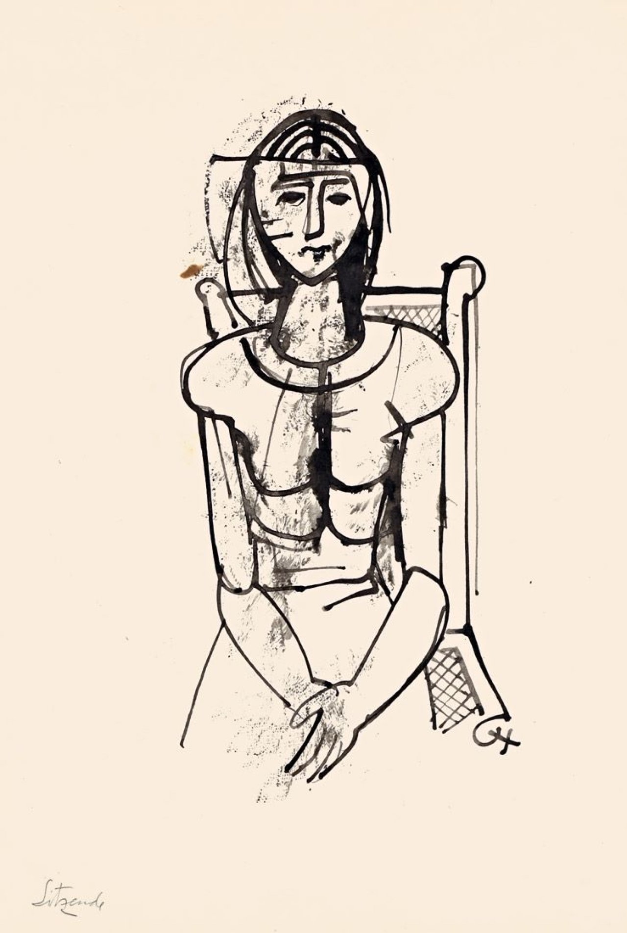 Auf diesem Bild ist das folgende Kunstwerk zu sehen: Karl Hofer. „Mädchen im Sessel“. Um 1949.