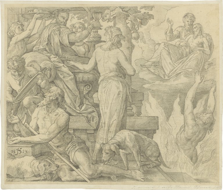 Auf diesem Bild ist das folgende Kunstwerk zu sehen: Julius Schnorr von Carolsfeld. „Das Gleichnis von dem reichen Mann und dem armen Lazarus“. 1854.