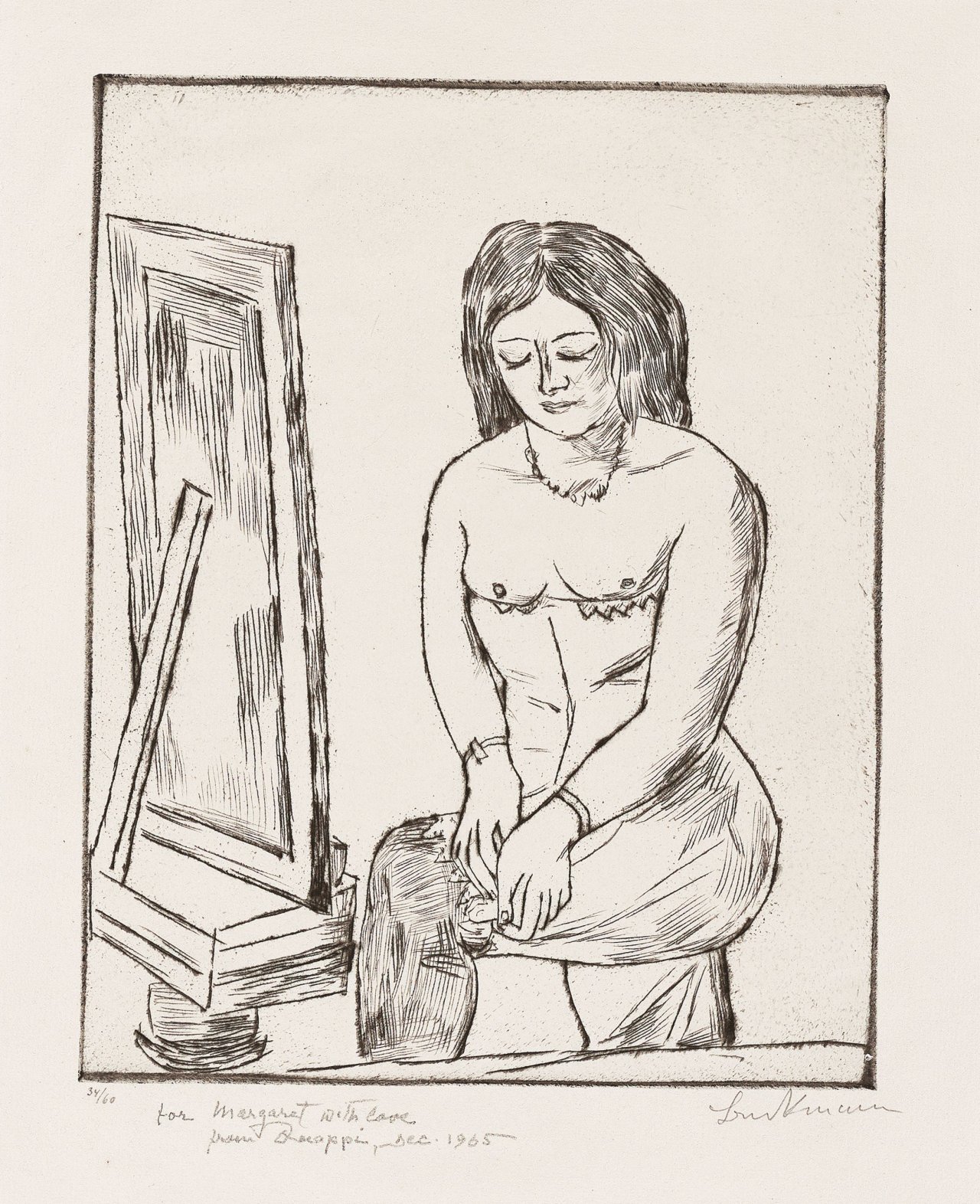 Auf diesem Bild ist das folgende Kunstwerk zu sehen: Max Beckmann. „Toilette (Vor dem Spiegel)“. 1923.