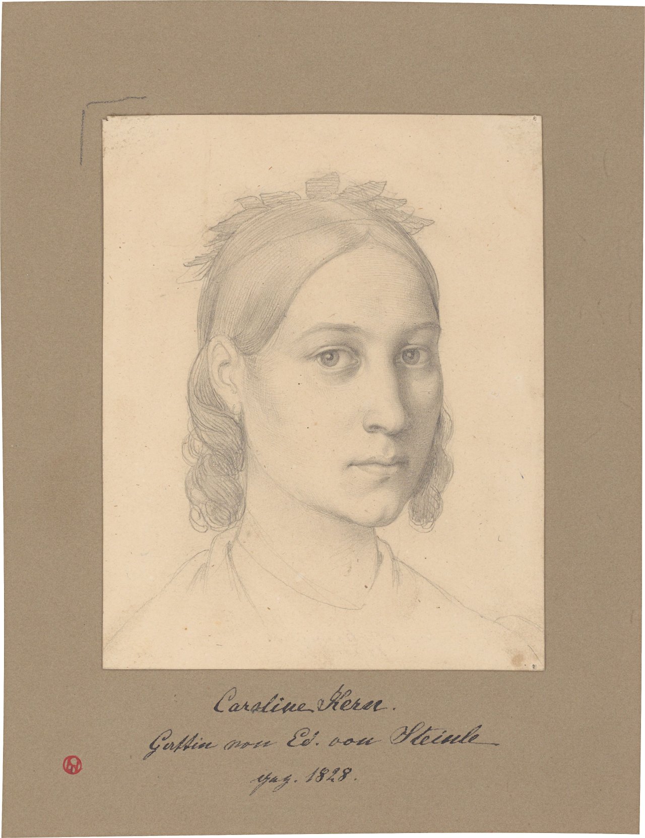 Auf diesem Bild ist das folgende Kunstwerk zu sehen: Eduard von Steinle. Caroline Kern, Kopf mit Schulteransatz. 1828.