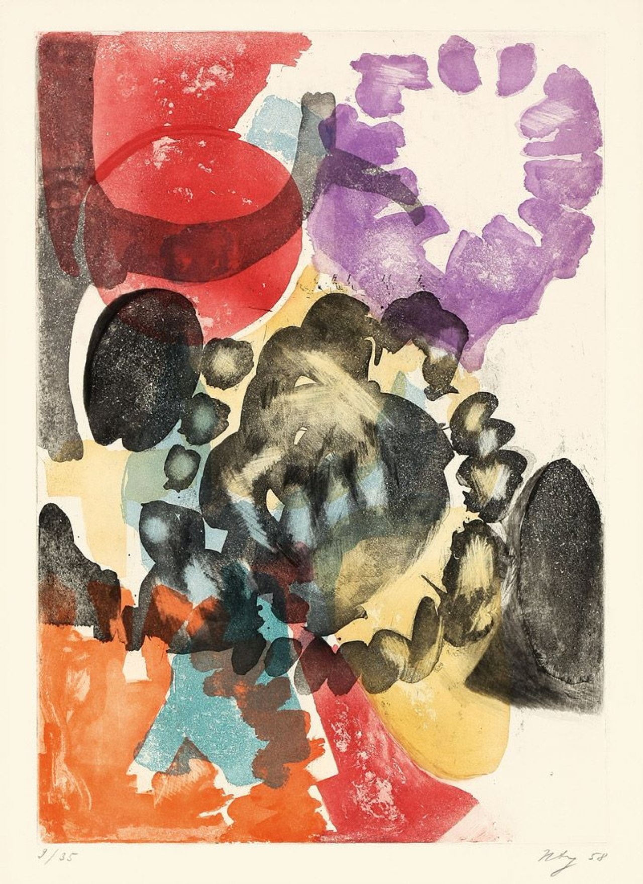 This picture shows the following artwork: Ernst Wilhelm Nay. „Farbaquatinta 1958 - 2 (Omega Rot)“. 1958.