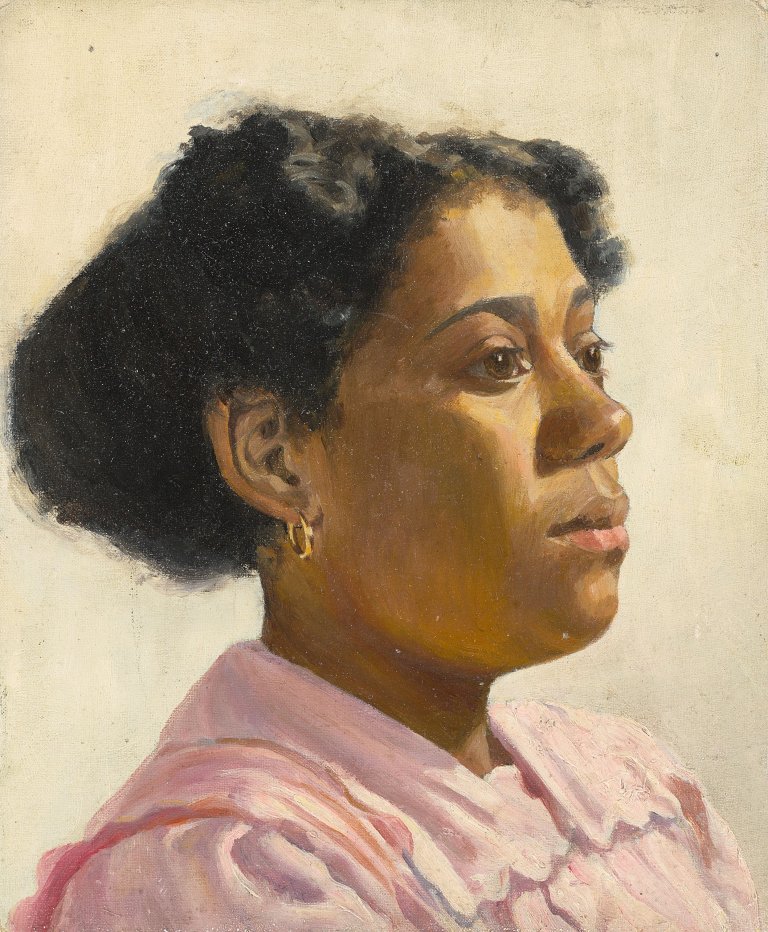 Auf diesem Bild ist das folgende Kunstwerk zu sehen: Deutsch, um 1900. Frauenporträt.