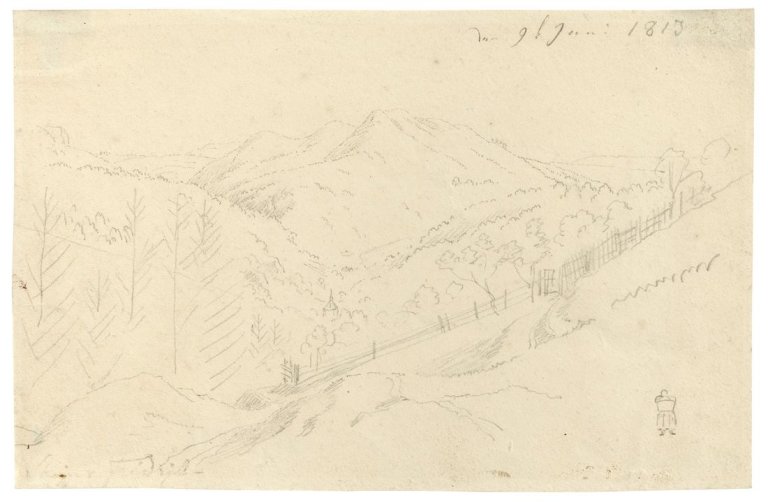 This picture shows the following artwork: Caspar David Friedrich. „Blick über den Wolfsgraben“. 1813.