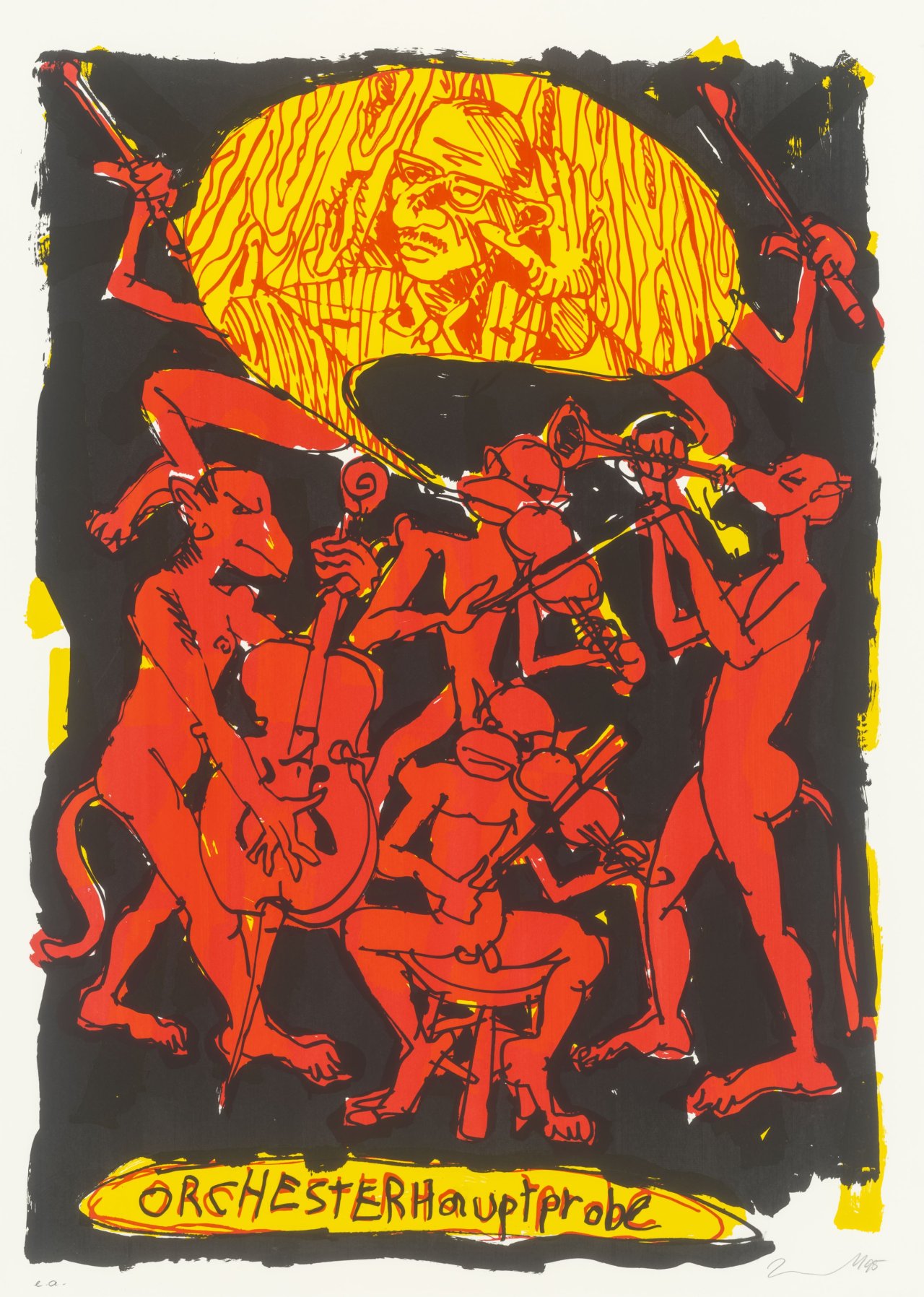 Auf diesem Bild ist das folgende Kunstwerk zu sehen: Jörg Immendorff. „Orchesterhauptprobe“. 1995.