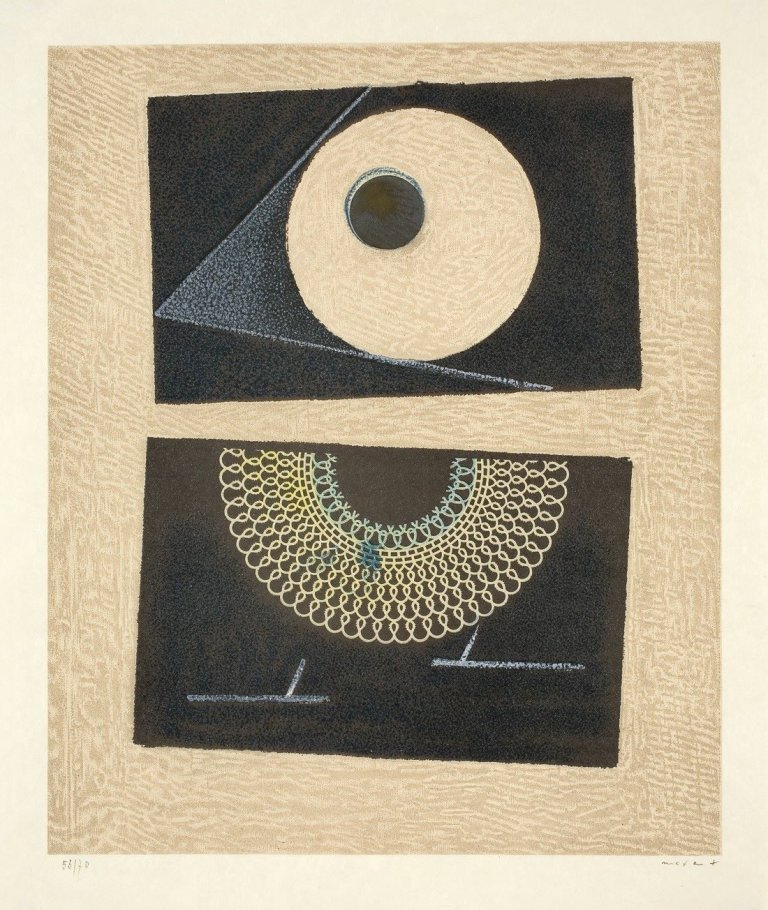 Auf diesem Bild ist das folgende Kunstwerk zu sehen: Max Ernst. „Veilleuse au seuil de nos terrassements“. 1969.