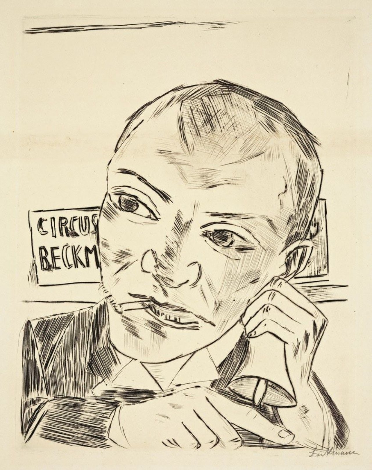 Auf diesem Bild ist das folgende Kunstwerk zu sehen: Max Beckmann. „Der Ausrufer (Selbstbildnis)“. 1921.