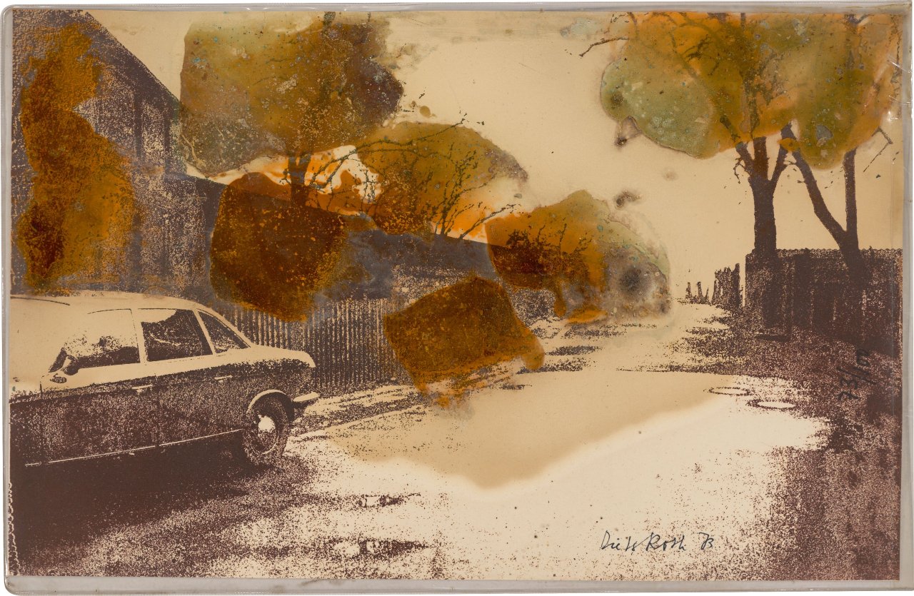 Auf diesem Bild ist das folgende Kunstwerk zu sehen: Dieter Roth. „In Oelper scheperts (Braunschweiger Landschaft mit Käsebäumen)“. 1973.