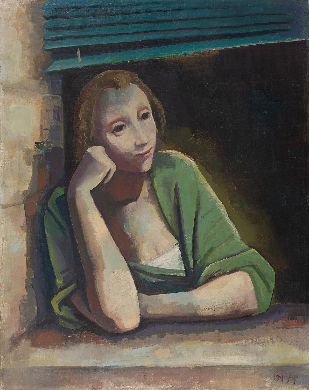 Auf diesem Bild ist das folgende Kunstwerk zu sehen: Karl Hofer. „Mädchen am Fenster bei Mondlicht“. 1934.