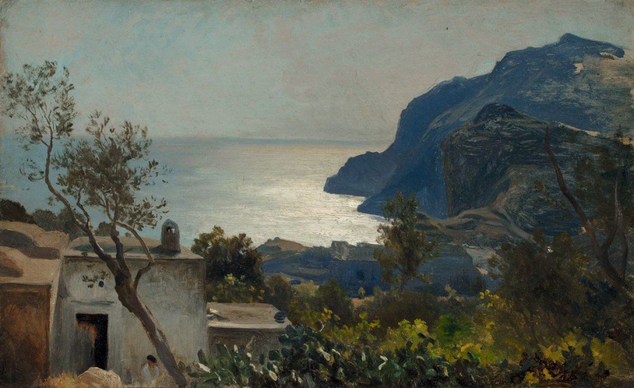 Auf diesem Bild ist das folgende Kunstwerk zu sehen: Albert Flamm. Die Küste von Capri mit dem Monte Solaro. Um 1850.