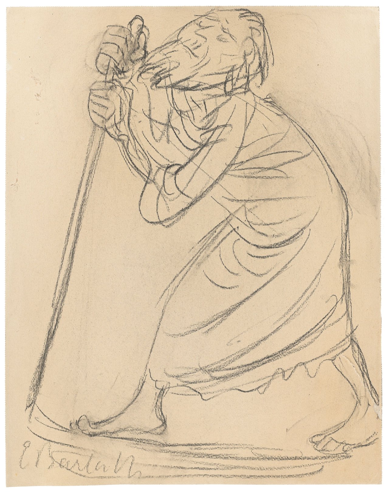 Auf diesem Bild ist das folgende Kunstwerk zu sehen: Ernst Barlach. „Mann mit Stecken, nach links schreitend“. 1915/16.
