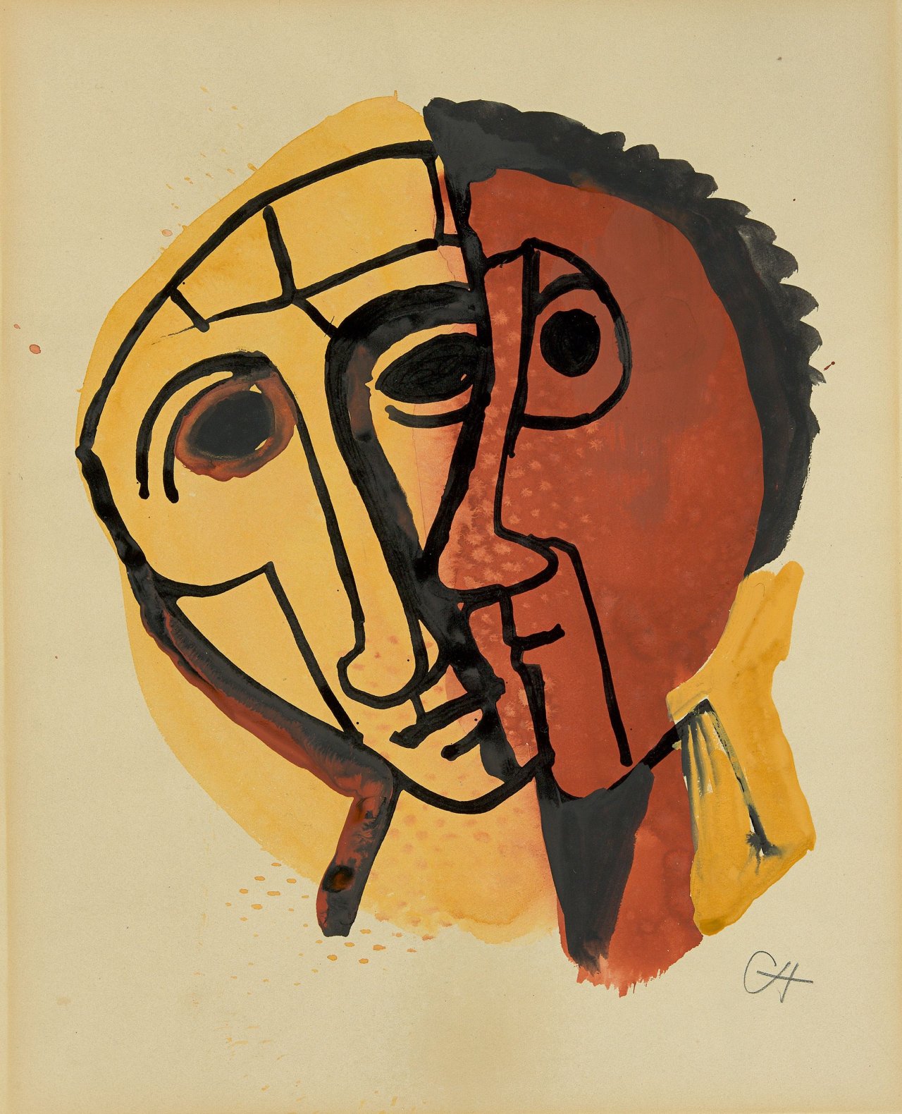 Auf diesem Bild ist das folgende Kunstwerk zu sehen: Karl Hofer. Zwei Männerköpfe. 1950er Jahre.