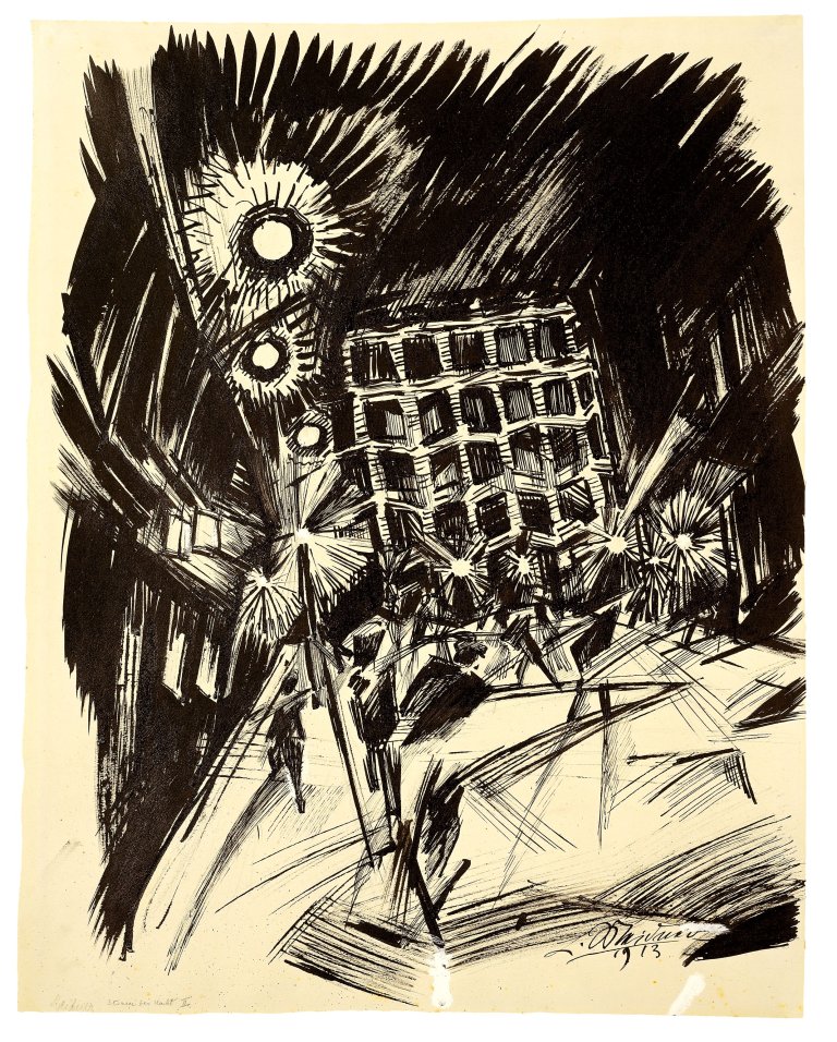 Auf diesem Bild ist das folgende Kunstwerk zu sehen: Ludwig Meidner. Straße bei Nacht II. 1913.