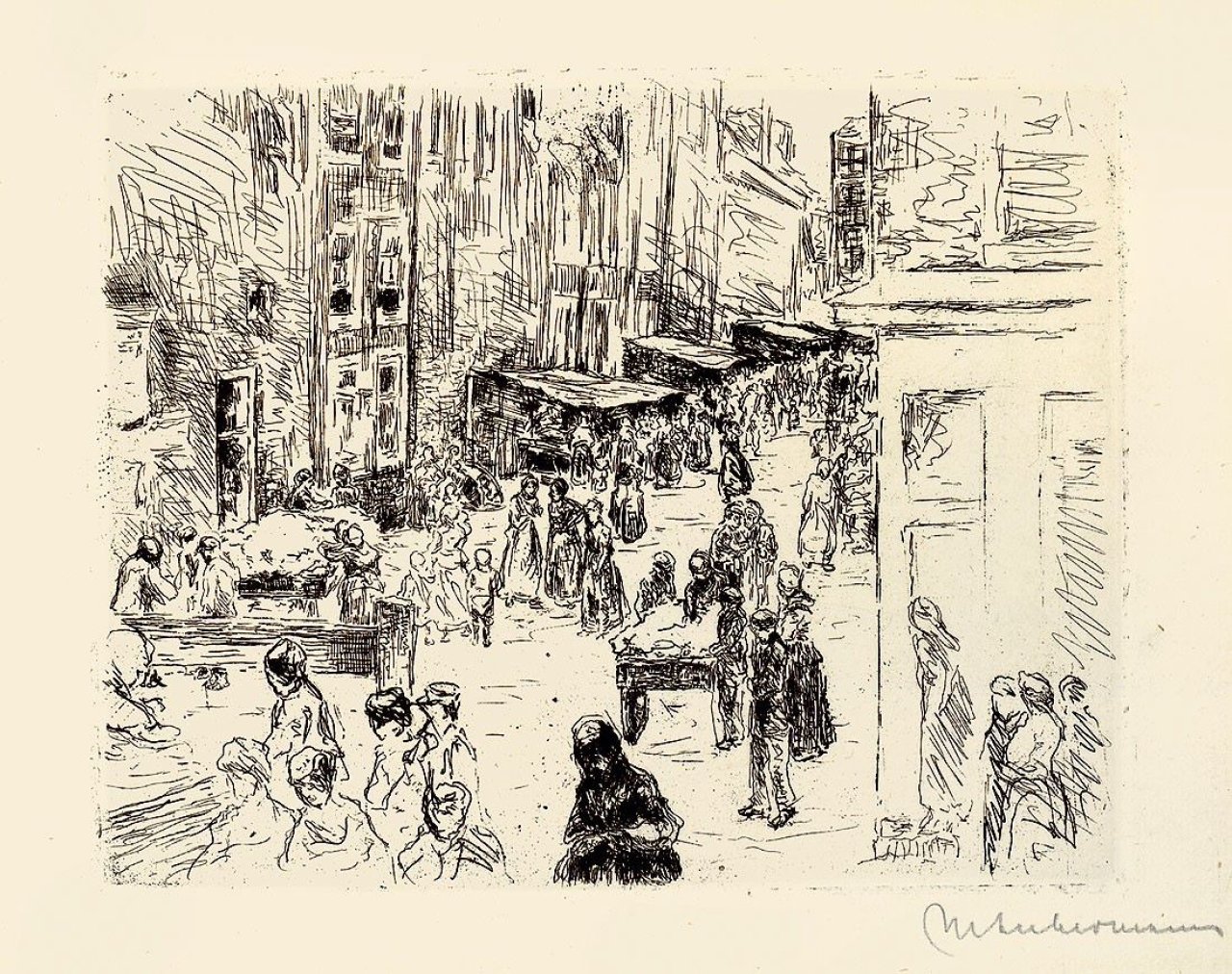 Auf diesem Bild ist das folgende Kunstwerk zu sehen: Max Liebermann. „Die Judenstraße in Amsterdam“. 1906.