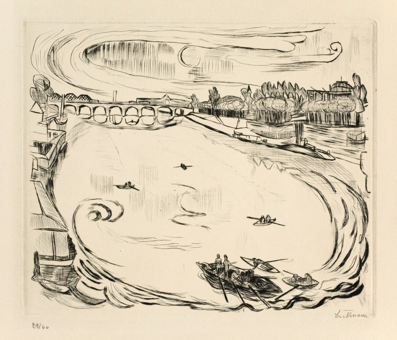 Auf diesem Bild ist das folgende Kunstwerk zu sehen: Max Beckmann. „Mainlandschaft“. 1918.