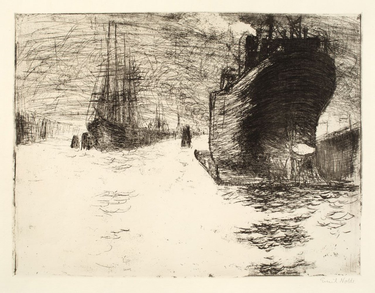 This picture shows the following artwork: Emil Nolde. „Hamburg, Reiherstiegdock“. 1910.