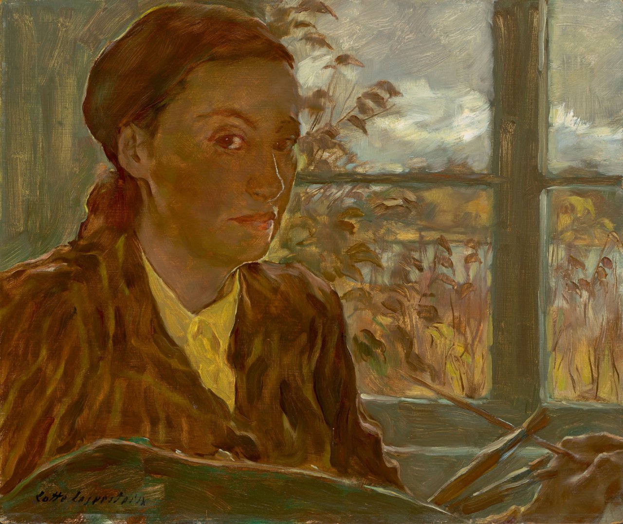 This picture shows the following artwork: Lotte Laserstein. „Selbstportrait in Braun am Fenster“. 1947.