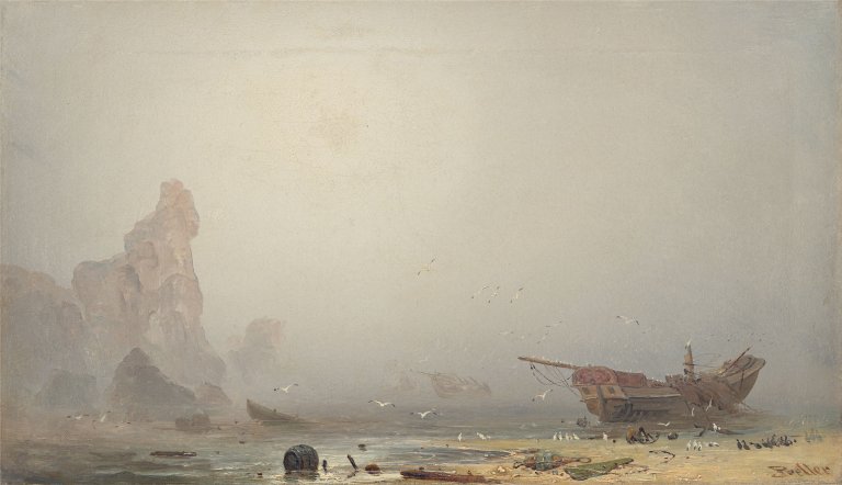 Auf diesem Bild ist das folgende Kunstwerk zu sehen: Friedrich Preller d. J.. Küstenlandschaft im Nebel.