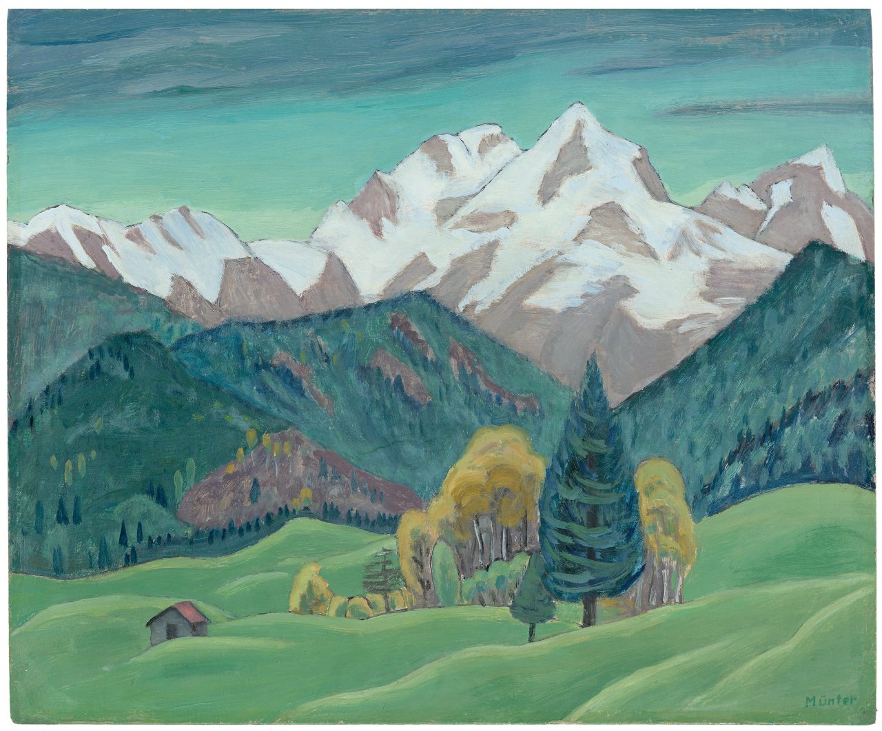 This picture shows the following artwork: Gabriele Münter. ”Elmau, Neuschnee im Oktober”. 1942.