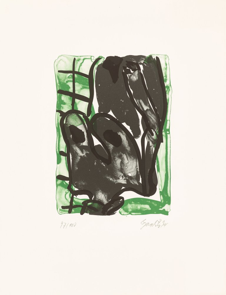 Auf diesem Bild ist das folgende Kunstwerk zu sehen: Georg Baselitz. Ohne Titel (Weiblicher Akt). 1994.