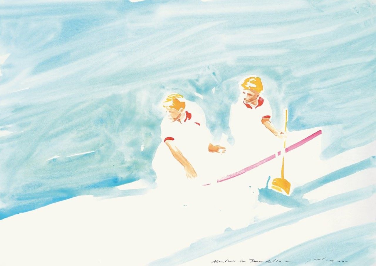 Auf diesem Bild ist das folgende Kunstwerk zu sehen: Norbert Bisky. „Abenteuer im Donaudelta“. 2000.