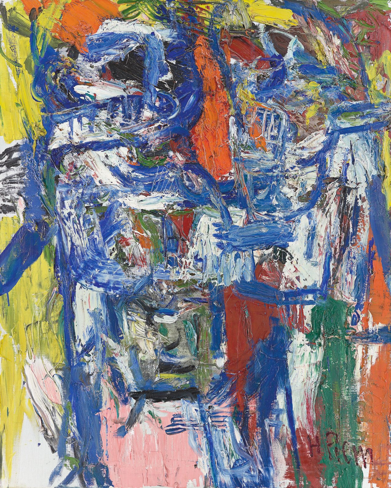 Auf diesem Bild ist das folgende Kunstwerk zu sehen: Heimrad Prem. „Figuration: zwei sich anfassende, sich zugewandte Figuren im Halbprofil“. Um 1961.