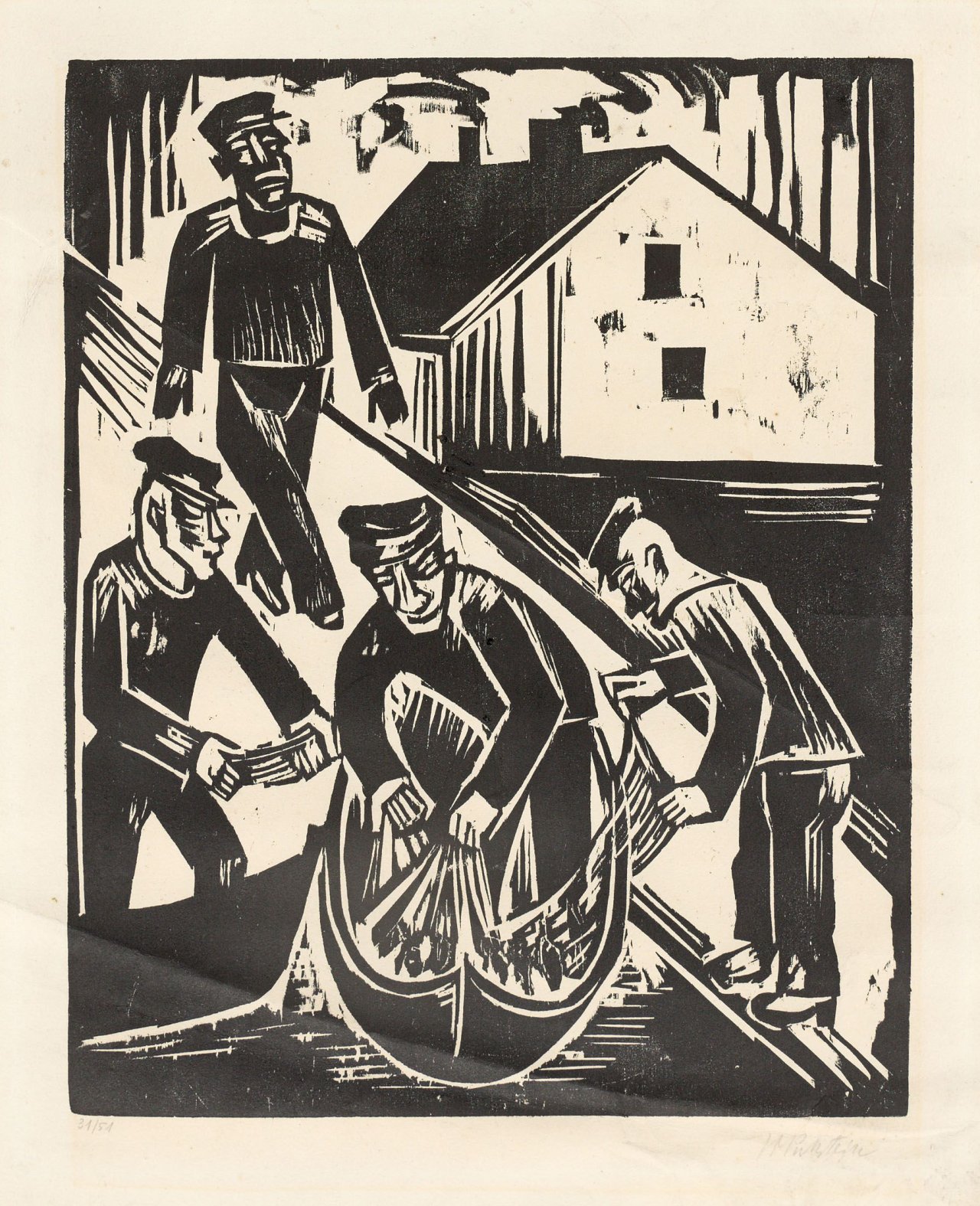 Auf diesem Bild ist das folgende Kunstwerk zu sehen: Max Pechstein. „Fischer mit Fang im Netz“. 1923.