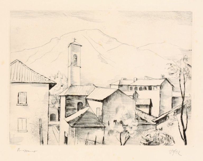 Auf diesem Bild ist das folgende Kunstwerk zu sehen: Karl Hofer. „Muzzano im Tessin“. Um 1926.