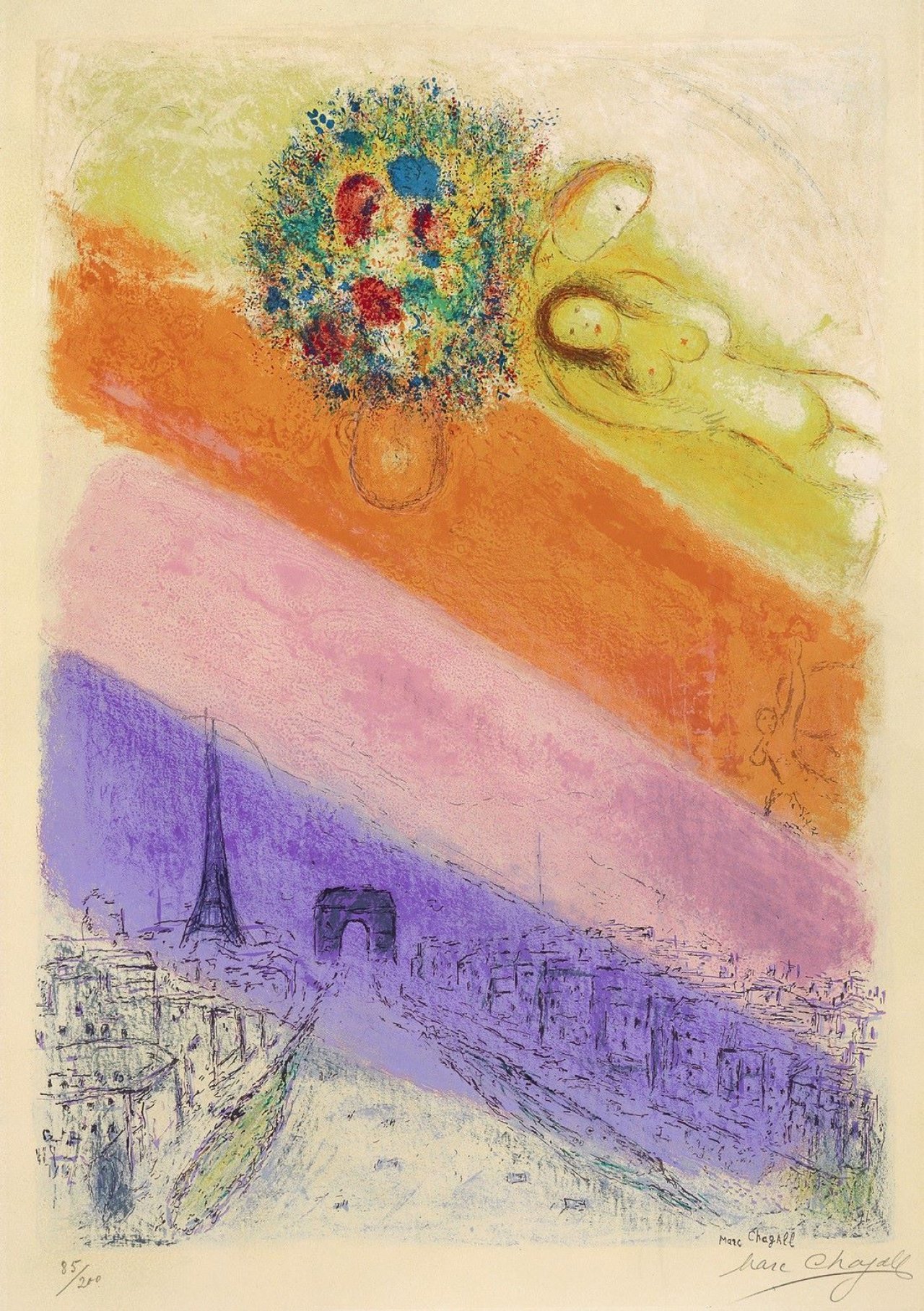 Auf diesem Bild ist das folgende Kunstwerk zu sehen: Nach Marc Chagall. „Les Champs-Élysées“. 1954.