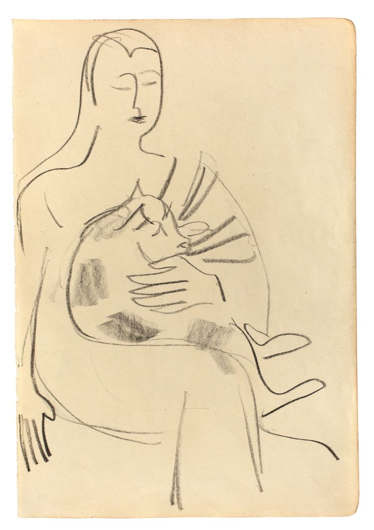 Auf diesem Bild ist das folgende Kunstwerk zu sehen: Ernst Ludwig Kirchner. „Erna mit Kater“. Nach 1930.
