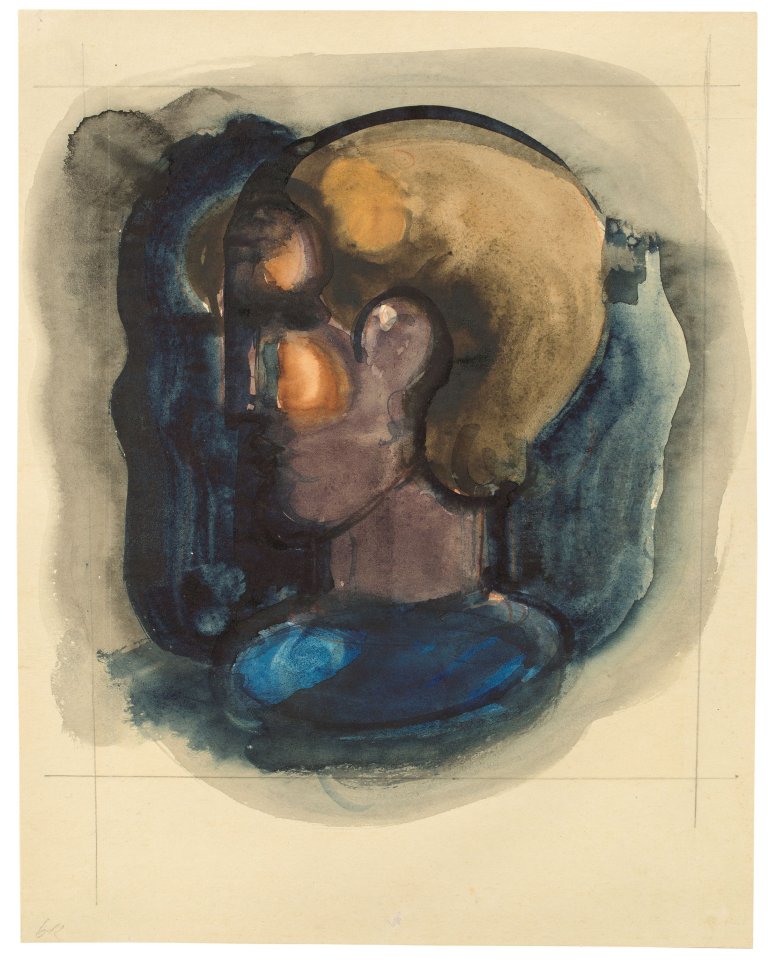 Auf diesem Bild ist das folgende Kunstwerk zu sehen: Oskar Schlemmer. „Profilkopf in Fleckformen“. Um 1930.